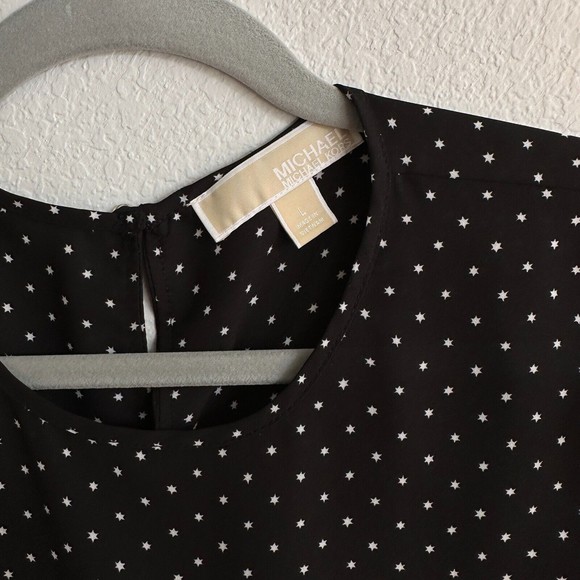 Michael Kors Women's Blouse Medium Ruffle Long Sleeve White Stars Print on Black - Picture 6 of 12